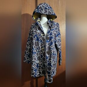 Boden Navy Brown and White Floral Trench Coat